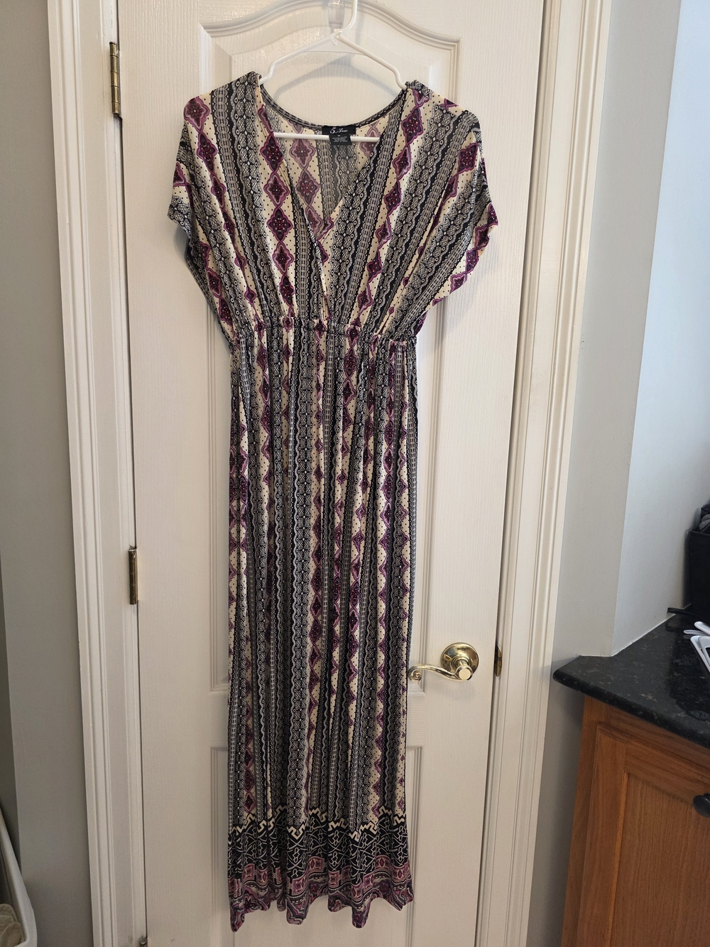 5th & Love Purple and Black Geometric Stripe Maxi Dress